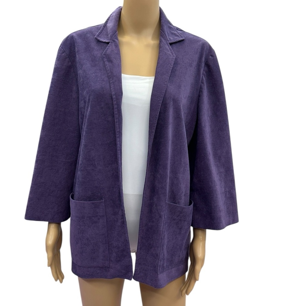 Vintage Alicia Purple Sueded 3 Quarter Sleeve Blazer with Pockets Womens Large